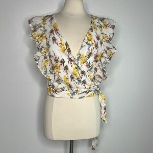 Line & Dot floral ruffle wrap tie waist top, size medium style # LT2186B